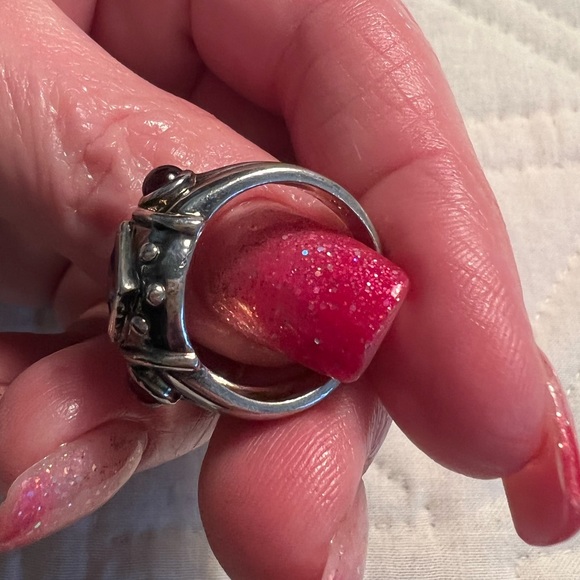 SS 925 stamped amethyst and garnet ring - Picture 5 of 9